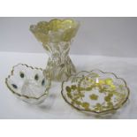 GLASSWARE, Edwardian gilt detailled cut glass poppy vase, 4.5" height, also similar peacock design