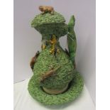 PALISSEY STYLE CALDAS lizard encrusted ewer jug with original stand, 14" height
