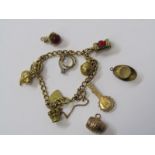 9ct YELLOW GOLD CHARM BRACELET and charms, combined weight approx 22.5 grams, charms including top