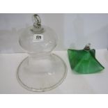 LIGHTING, green glass crinoline shade, together with typical clear glass smoke bell, 11" height