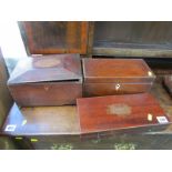 VICTORIAN MAHOGANY INLAID INSTRUMENT BOX together with 2 Victorian caddies (both requiring