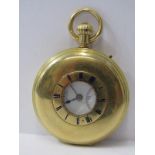 18ct YELLOW GOLD HALF HUNTER POCKET WATCH, untested movement, weighing approx 102 grams