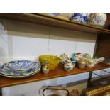 ORIENTAL CERAMICS, 2 oriental small teapots, porcelain ladles, miniature spill vase and contents
