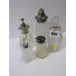 DRESSING TABLE BOTTLES, 2 silver mounted cut glass dressing table bottles, perfume sprayer, 1