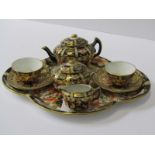 ROYAL CROWN DERBY, miniature cabaret set of tray, tea pot, lidded sucrier jug, pair of cups and
