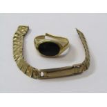 SCRAP 9ct YELLOW GOLD, watch strap and ring a/f condition, approx 11 grams total weight