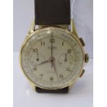 18ct YELLOW GOLD GENTLEMAN'S CHRONOGRAPH WRIST WATCH by Delbania, 17 ruby movement antimagnetic,