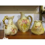 ROYAL WORCESTER, bird painted peach ground posy, model no 957, also floral painted peach ground ewer