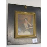 PORTRAIT MINIATURE, 19th Century oil "Portrait of Young Lady with black lace shawl"