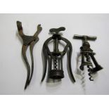 ANTIQUE CORKSCREWS, 2 patent corkscrews, 1 stamped 'MONOPOL117' and other James Heeley patent double