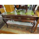 FRENCH DESIGN TWIN DRAWER DESK, foliate carved cabriole legged and shaped apron with gilt cast