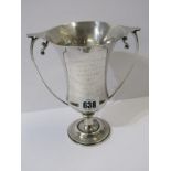 SILVER TWIN HANDLED TROPHY CUP, inscribed "Aldershot Command Athletic Association 1922", circular