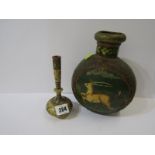 INDO PERSIAN, painted metal flask decorated with Hunter and Leaping Game, 8" height, also Kashmir