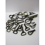 CORK SCREWS, collection of 10 vintage metal cork screws of various designs, together with 14 cast