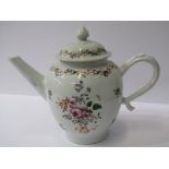 ORIENTAL CERAMICS, 18th Century Chinese Famille Rose globular tea pot and lid, floral spray