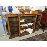 VICTORIAN BURR WALNUT & INLAID BREAKFRONT OPEN BOOKCASE, adjustable shelves with beaded edge trim,