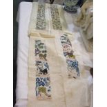ORIENTAL EMBROIDERY, 4 Chinese embroidered narrow unframed panels