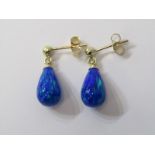 PAIR OF DARK BLUE 9ct YELLOW GOLD OPALITE EARRINGS