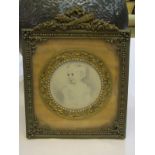 PORTRAIT MINIATURE, Young Child in jewelled and ornate cast easel frame, 9" x 7"