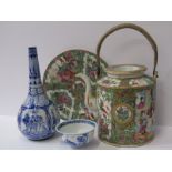 ORIENTAL CERAMICS, 19th Century Canton cylindrical teapot and tea plate; also Chinese underglaze