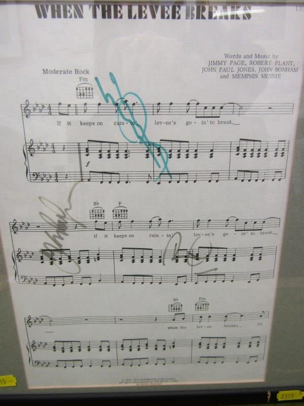 LED ZEPPELIN, signed sheet music "When the Levee Breaks" with Certificate of Authenticity by S G - Image 3 of 12
