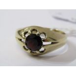 9ct YELLOW GOLD GARNET GYPSY STYLE RING, large round brilliant cut garnet in excess of 1 ct in