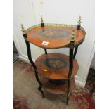 FRENCH ETARGE 3 TIER FLORAL MARQUETRY ETARGE with pierced metal gallery and mounts