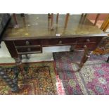 VICTORIAN KNEEHOLE DESK, 5 short drawers with tapering ringed legs, with original castors, 36" width
