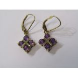 9ct YELLOW GOLD & AMETHYST DROP EARRINGS