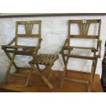 CHILDRENS FURNITURE, pair of slatted folding garden chairs and table