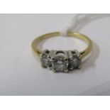 18ct YELLOW GOLD 3 STONE DIAMOND RING, size K/L, with IGI diamond report, stating 0.82ct, colour I