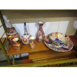 ORIENTAL CERAMICS, Imari onion spill vase, lidded ribbed body vase and 5 other pieces of Imari ware