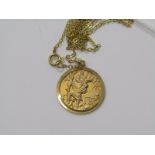 9ct YELLOW GOLD ST CHRISTOPHER PENDANT on 9ct yellow gold chain, approx 3.6 grams