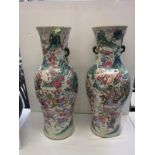 ORIENTAL CERAMICS, pair of 19th Century impressive Famille Rose "Battle Scene" crackle glaze 24"