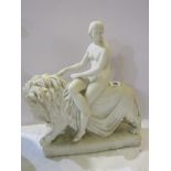 VICTORIAN PARIAN, group of Young Lady riding Lion (fracture to leg), 15" height