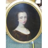 18th CENTURY ENGLISH SCHOOL, oval oil on canvas "Portrait of Young Lady with pearl necklace",