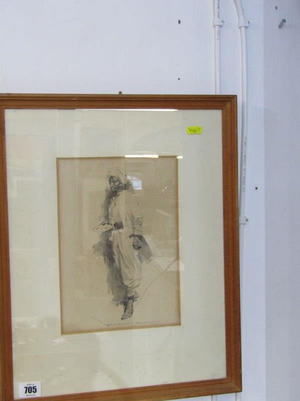 MAX COWPER, signed monochrome watercolour "Portrait of an Arab Man", 10" x 7" - Image 2 of 4