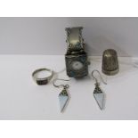 SILVER JEWELLERY, silver ring, silver thimble and wrist watch set with turquoise