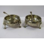 GEORGE II PAIR OF CIRCULAR SILVER SALTS, London 1759, with 2 salt spoons