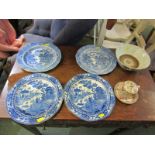 BLUE TRANSFER, pair of "Chinese Raft" pattern pottery plates, together with 1 other pair of early