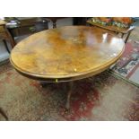 VICTORIAN WALNUT MARQUETRY OVAL BREAKFAST TABLE, 4 column support with carved splayed legs,