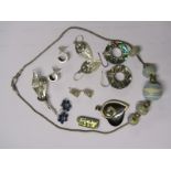 SELECTION OF SILVER & WHITE METAL JEWELLERY, including earrings, necklaces, brooches, etc