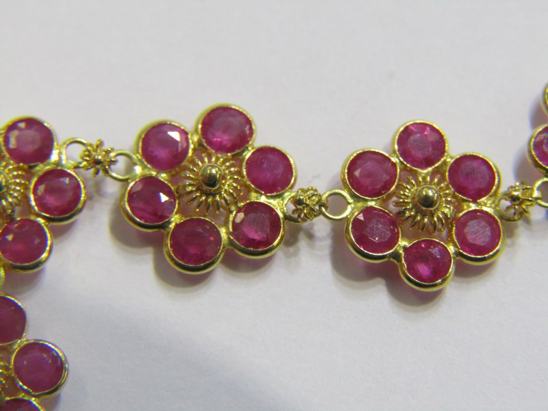 18ct YELLOW GOLD RUBY NECKLACE, unusual floral design 18ct yellow gold brilliant cut ruby set - Image 7 of 10