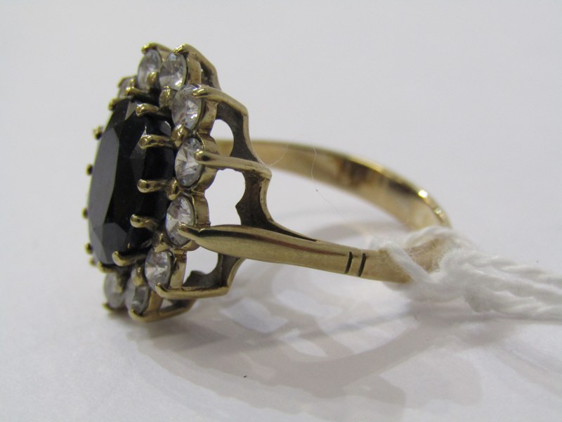 PRINCESS DIANA STYLE BLUE & WHITE STONE CLUSTER RING, set in 9ct yellow gold, size R - Image 4 of 6