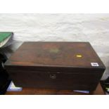 VICTORIAN WRITING BOX, brass banded rosewood writing box with flush handles, 20" width