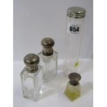 VANITY BOTTLES, silver lidded smelling salt bottle; also pair of silver mounted cut glass vanity