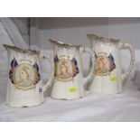 VICTORIA 1897 JUBILEE, set of 3 graduated gilt edge jugs (smallest with rim damage)