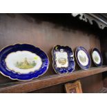 WORCESTER DESSERT PLATES, Flight, Barr & Barr gilt royal blue bordered oval serving dish decorated