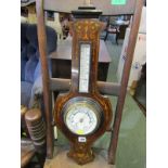 MARQUETRY BAROMETER, Edwardian inlaid rosewood aneroid barometer, 28" height