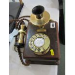 ANTIQUE TELEPHONE, wood wall mounted telephone, original 1930s box based on GPO121 telephone model